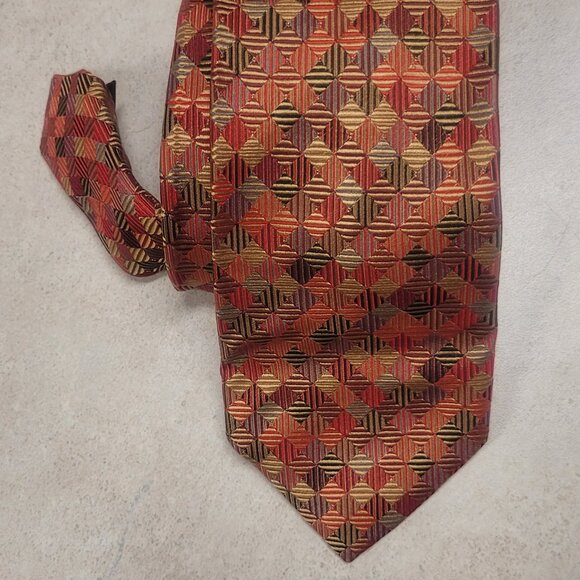 Peacock red and gold geometric design tie - Picture 1 of 4